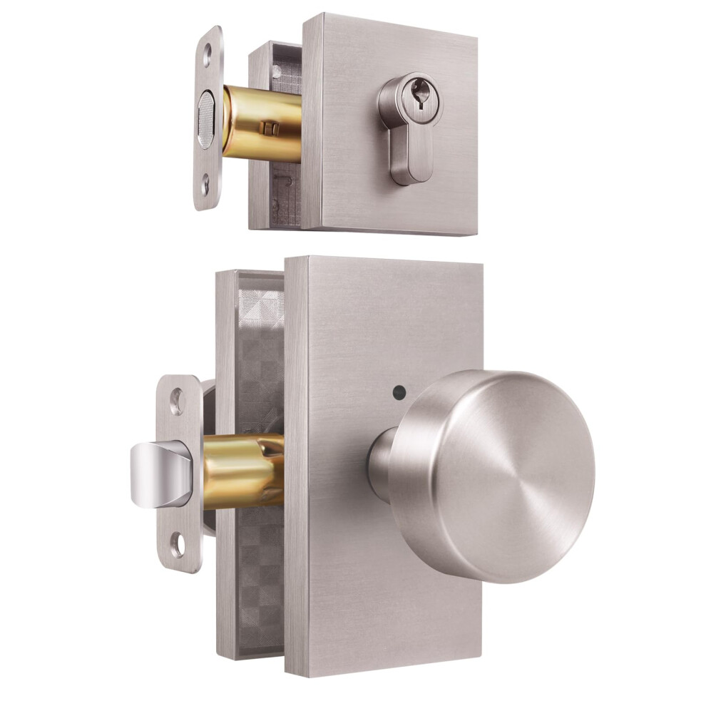 Hiemey Brushed Nickel Door Knob With Deadbolt Single Cylinder Deadbolt And Door Knob Set 658359054955