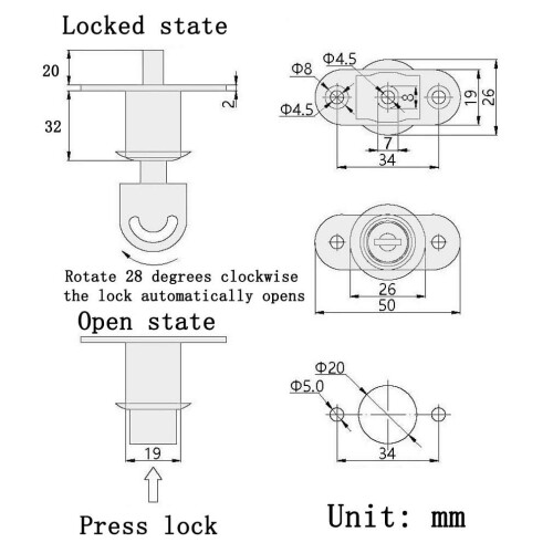 Smbbit Cylindrical Length 32 mm Push Plunger Lock Sliding Cabinet Lock (2 Pack) 2