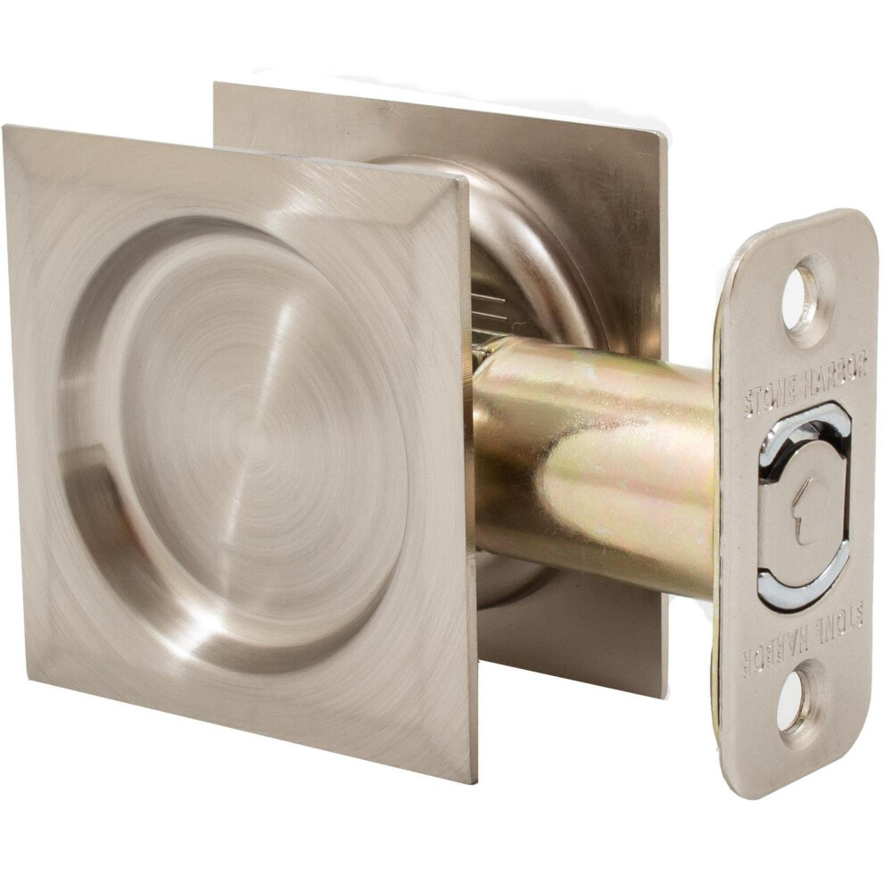 Contemporary Square Pocket Door Lock Passage (Hall/Closet) Latch 2-3/8"""" Backset Rcl Satin Nickel By Stone Harbor Hardware 848424014759
