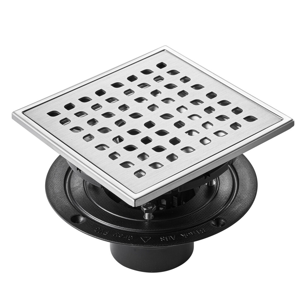 VEVOR 16Inch Linear Shower Drain with Square Pattern Grate Brushed 304 Stainless Steel Rectangle Shower Floor Drain Linear Drain with Leveling Feet Ha