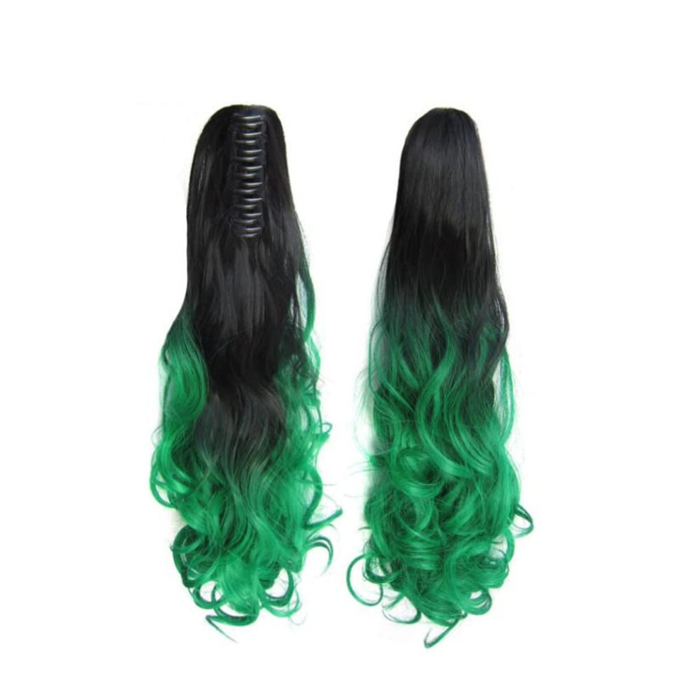 YOEMAYUNER 21"""" Ponytail Extension Claw Curly Wavy Clip in Hairpiece Wavy Ponytail Hair Extensions Long Pony Tails for Women(1PC Black Dark Green)