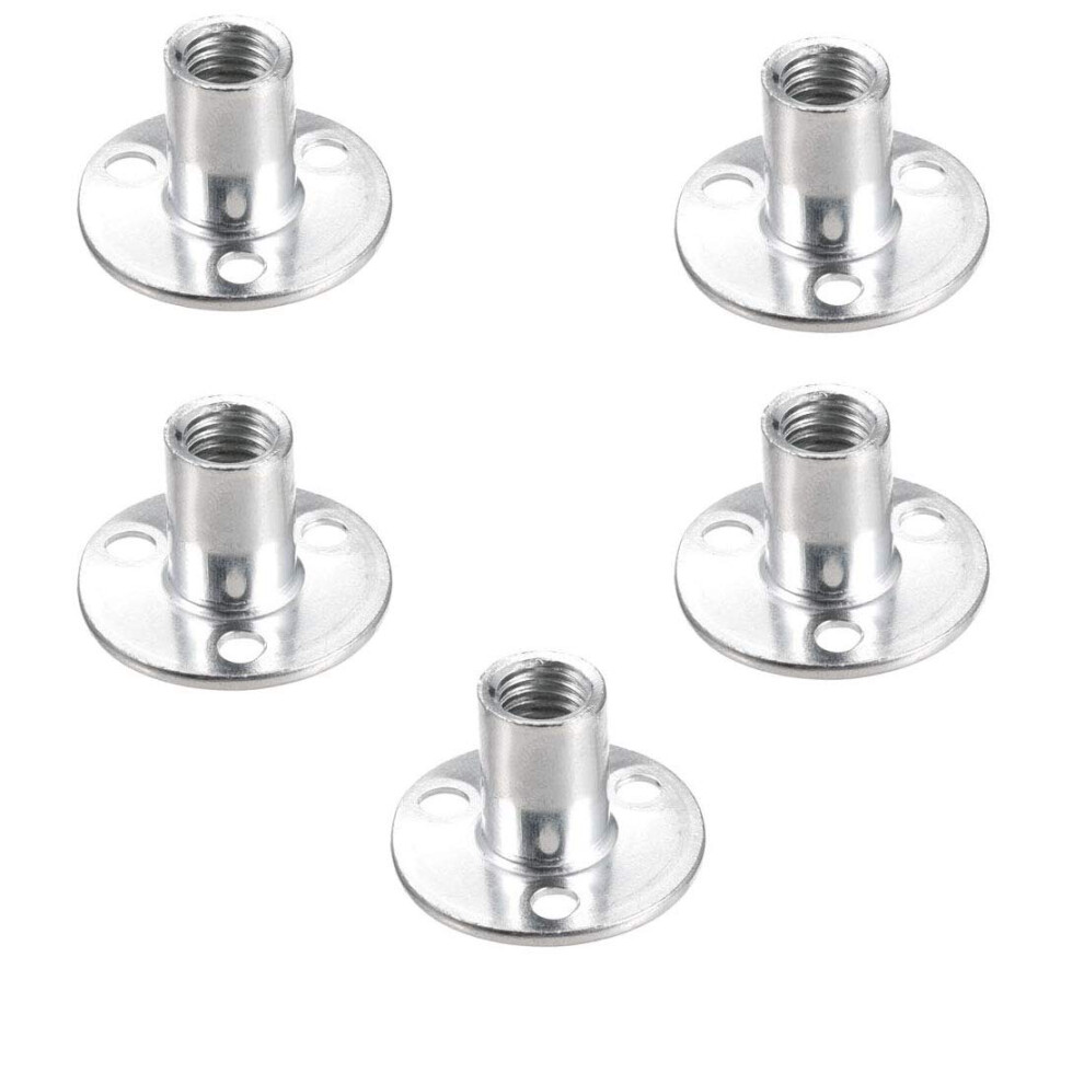 Socell M12 Brad Hole Tee Nut Carbon Steel Round Base Screw-in T-Nuts Furniture Hardware Flange Insert Female Thread T-Nut M12x40x2.5mm(5pcs)-image-OPC-PFR5NKV-NEW