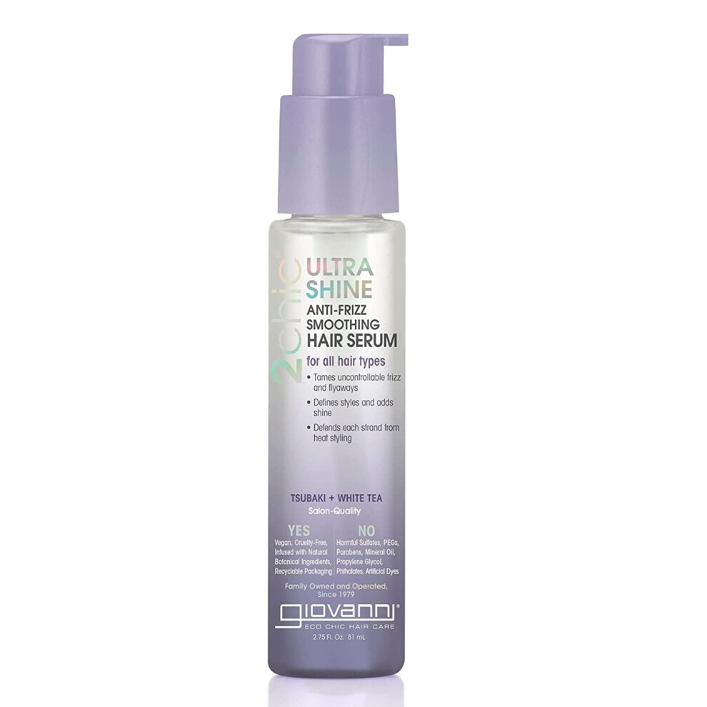 Giovanni 2chic Ultra-Shine Anti-Frizz Smoothing Hair Serum  2.75 oz - All Hair Types  Dual Taming Complex of Tsubaki Seed Oil & White Tea  Detangles