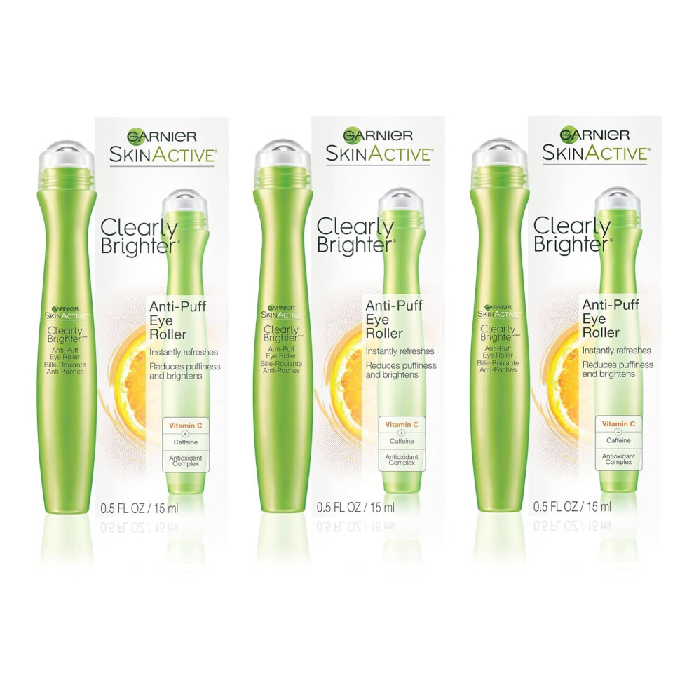 Garnier Clearly Brighter Anti-Puff Eye Roller  0.5 Fl Oz (15mL)  3 Count (Packaging May Vary)
