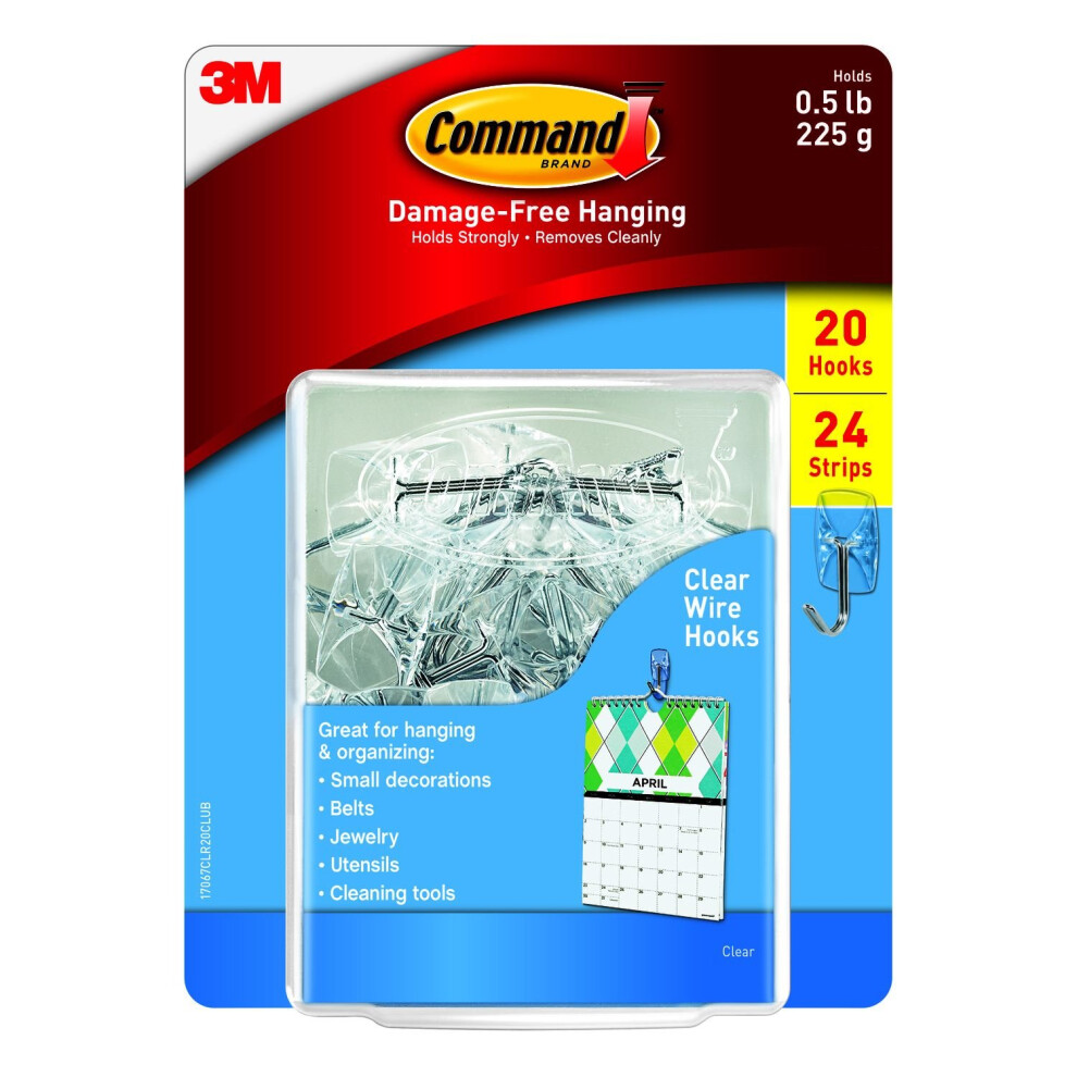 Command Plastic Small Clear Wire Hooks with Clear Strips (20 Hooks  24 Strips) 3M