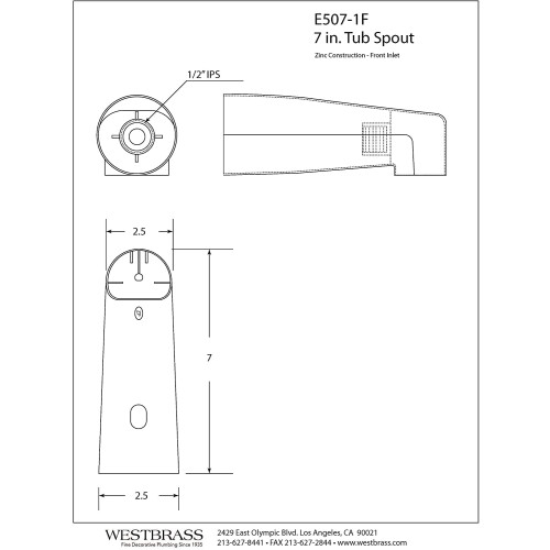 Westbrass E507-1F-62 7"""" Reach wandmontage baduitloop, matzwart 1