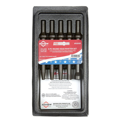 Mayhew Tools 32030 Pneumatic Round Head Riveter Set Blackoxide Finish 5-Piece 2
