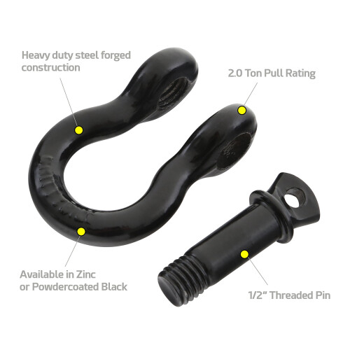 Σφιγκτήρας Smittybilt 13046B D-Ring 1/2"" με σπείρωμα, ονομαστικής ισχύος 2,0 τόνοι, μαύρος 1