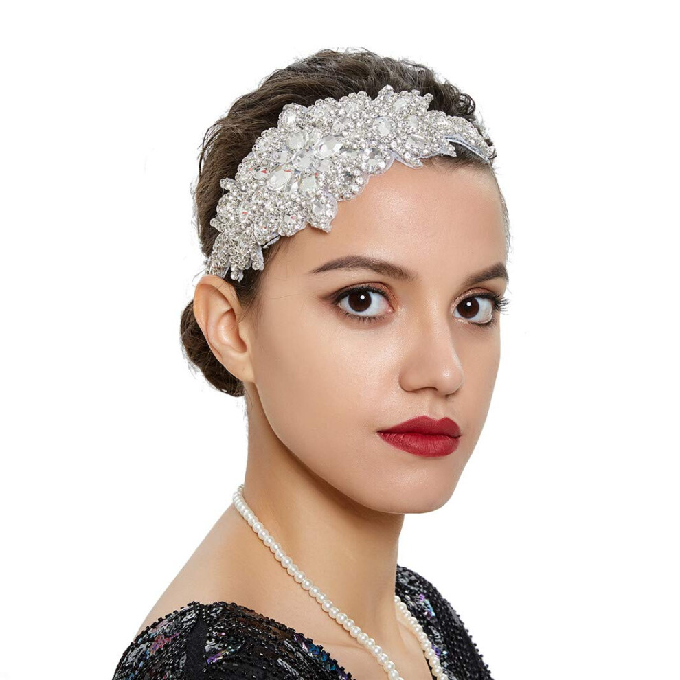 KK KPMIKOF Accessoires Ann  es 1920 Bandeau Flapper Art D  co Coiffes Ann  es Folles pour Femmes Gatsby Costume Pince    Cheveux SBlanc