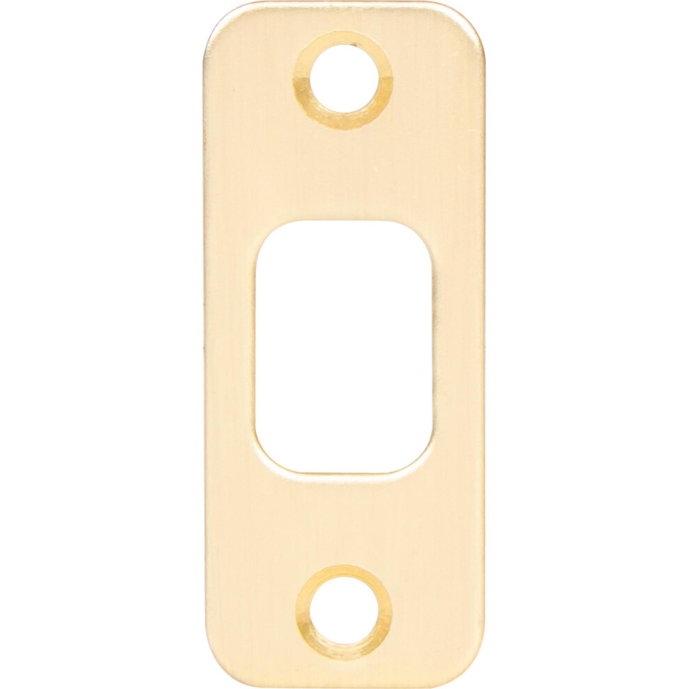 Stone Harbor Hardware Round Corner Deadbolt Strike Plate 1-1/8"""" X 2-3/4"""" 2-1/8"""" Center-To-Center Satin Brass 848424021672