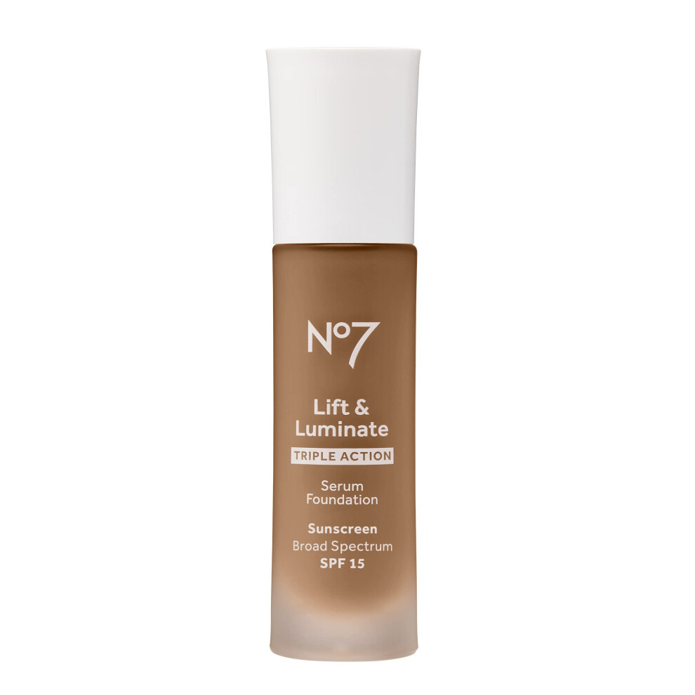 No7 Lift & Luminate Triple Action Serum Foundation - Toffee - Medium-Buildable Coverage Foundation with Light Reflecting Particle & SPF 15 for Firmer