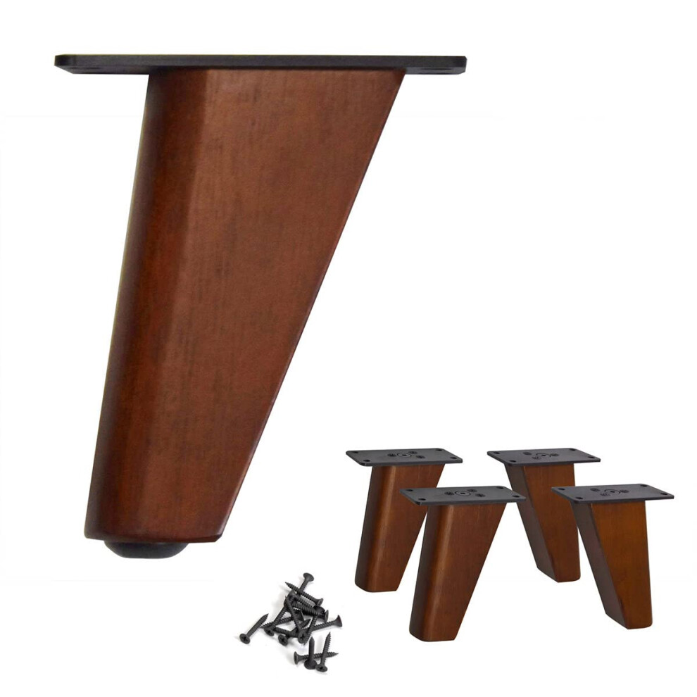 AKB Hardware 4 Pcs Set Solid Wood Furniture Legs - Darker Medium Brown Finish for Sofa  Table  Bench  Chair (4.5"""" H SlantStyle)-image-OPC-PGTH9KF-NEW