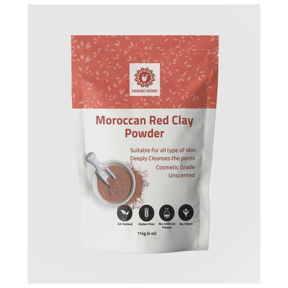 Poudre D'argile Rouge Marocaine Hebhac Herbs - Argile De Lave Marocaine Pour Masque Visage, Enveloppement Corporel, Masque Capillaire, Fabrication De-image