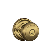 SCHLAGE F51A AND 609 AND Andover Knob with Andover Trim Keyed Entry Lock Antique Brass