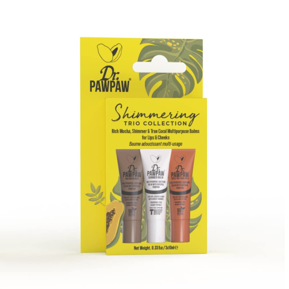 Dr Paw Paw Coral Dr.pawpaw Shimmering Trio Gift Set: Shimmer True Rich Mocha Multi-Purpose Natural No Fragrance Balm For Hydrating Lips Skin Hair Cuticles Na