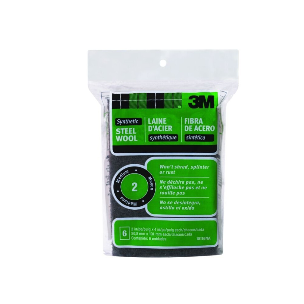 3M Synthetic Steel Wool Pads  #2 Medium  6-Pads  Use Wet Or Dry  Compatible With Water-Based Strippers & Finishes  Will Not Shred  Splinter Or Rust Li