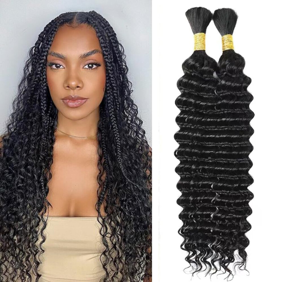 Vades Boho Hair 24 Inch Deep Wave Human Hair For Braiding No Weft 100G 2 Bundles 10A Brazilian Virgin Curly Hair Extension Wet And Wavy Human Braiding Hair