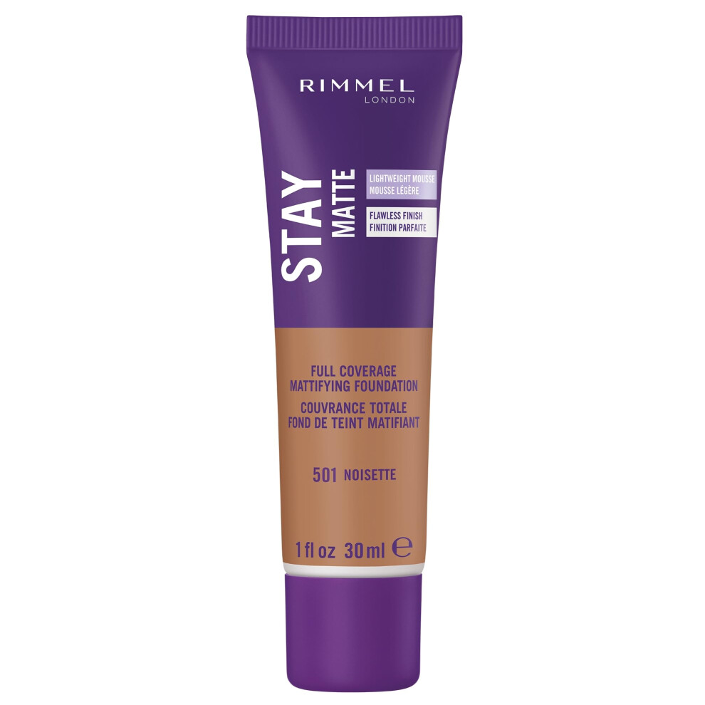 Rimmel London Stay Matte Liquid Mousse - 501 Noisette - Foundation  Lightweight  Shine Control  Oil-Free  1oz