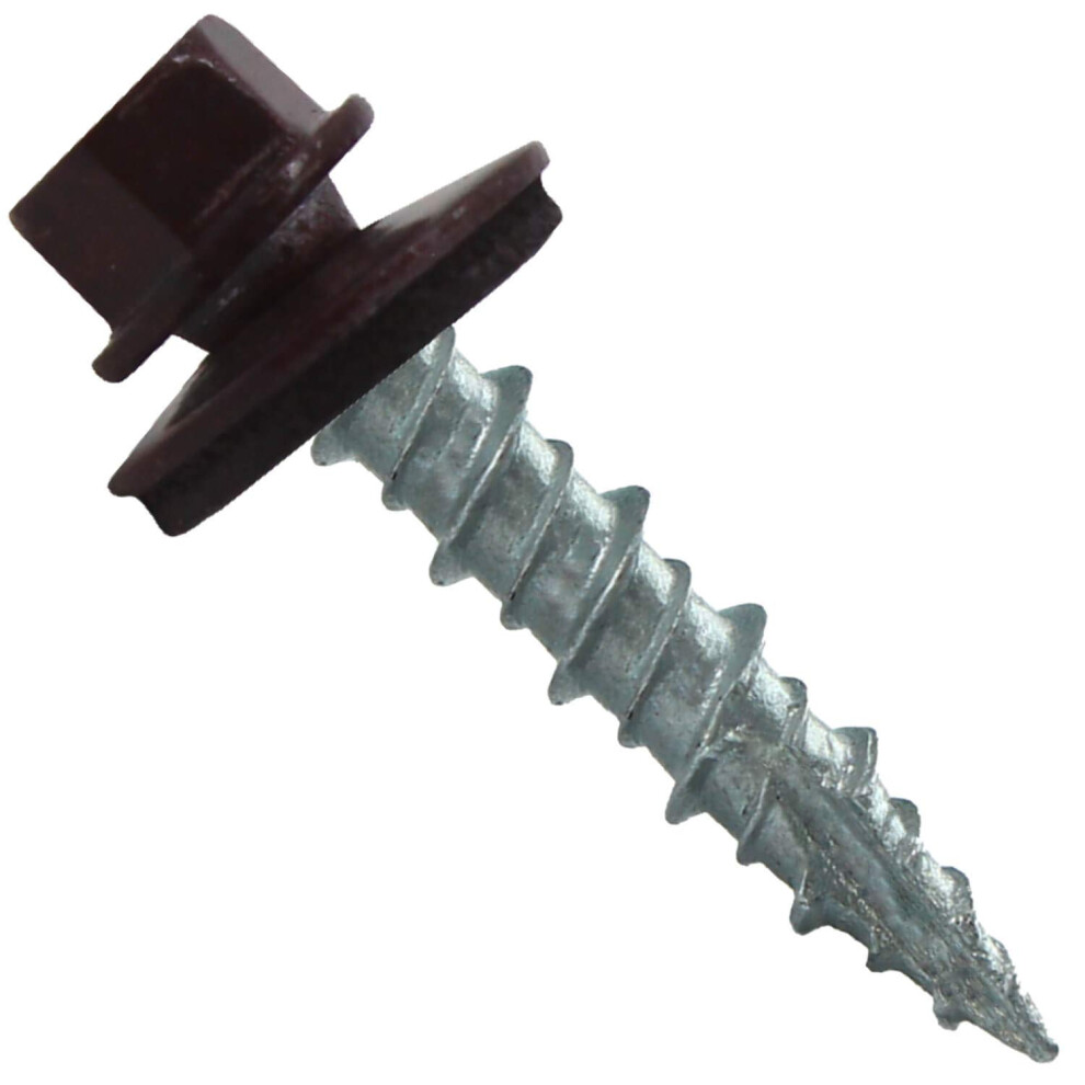 Metal Roofing Screws: (250) 10 x 1"""" Burgundy Hex Head Sheet Metal Roof Screw. Self Starting Metal to Wood siding Screws. EPDM Washer. Colored Head-image-OPC-PFKZN2Y-NEW