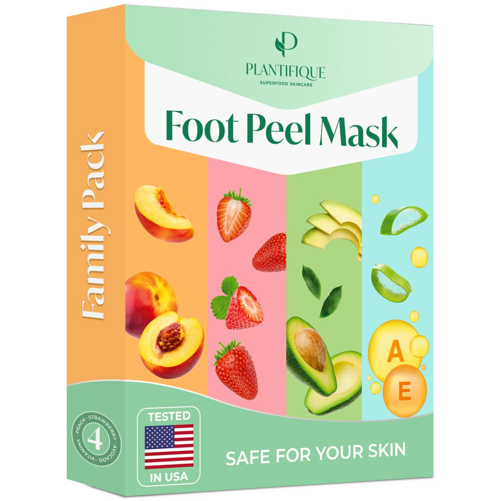 PLANTIFIQUE Foot Peel Mask Family Pack 4 pcs - Peeling Foot Mask Dermatologically Tested - Repairs Heels & Removes Dry Dead Skin for Baby Soft Feet --image-OPC-PFPM8KC-NEW