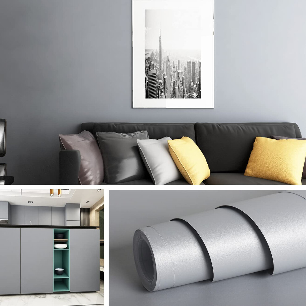 Livelynine 15.8X197 Grey Contact Paper Peel And Stick For Cabinets Gray Cabinet Wallpaper Peel & Stick Desk Cover Removable Wall Paper Peel And Stick 741722790687