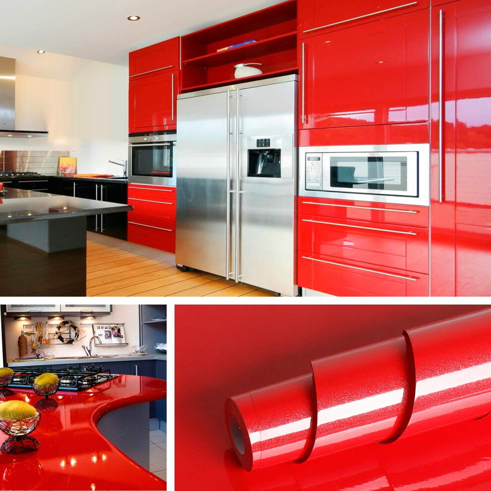Livelynine Red Contact Paper Self Adhesive Wall Paper Decorations Peel And Stick Wallpaper Kitchen Cabinets Countertops Appliances Red Vinyl Adhesive 741722790458