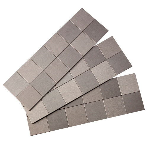 Aspecto descasque e backsplash de backsplash 12in x 4 polegadas quadradas de metal emaranhado para cozinha e banheiros (3-pacote)