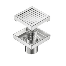 Le drain de douche carre de 4 pouces de 4 pouces avec motif quadrato amovible grille brossee 304 en acier inoxydable avec filigrane et certifie C