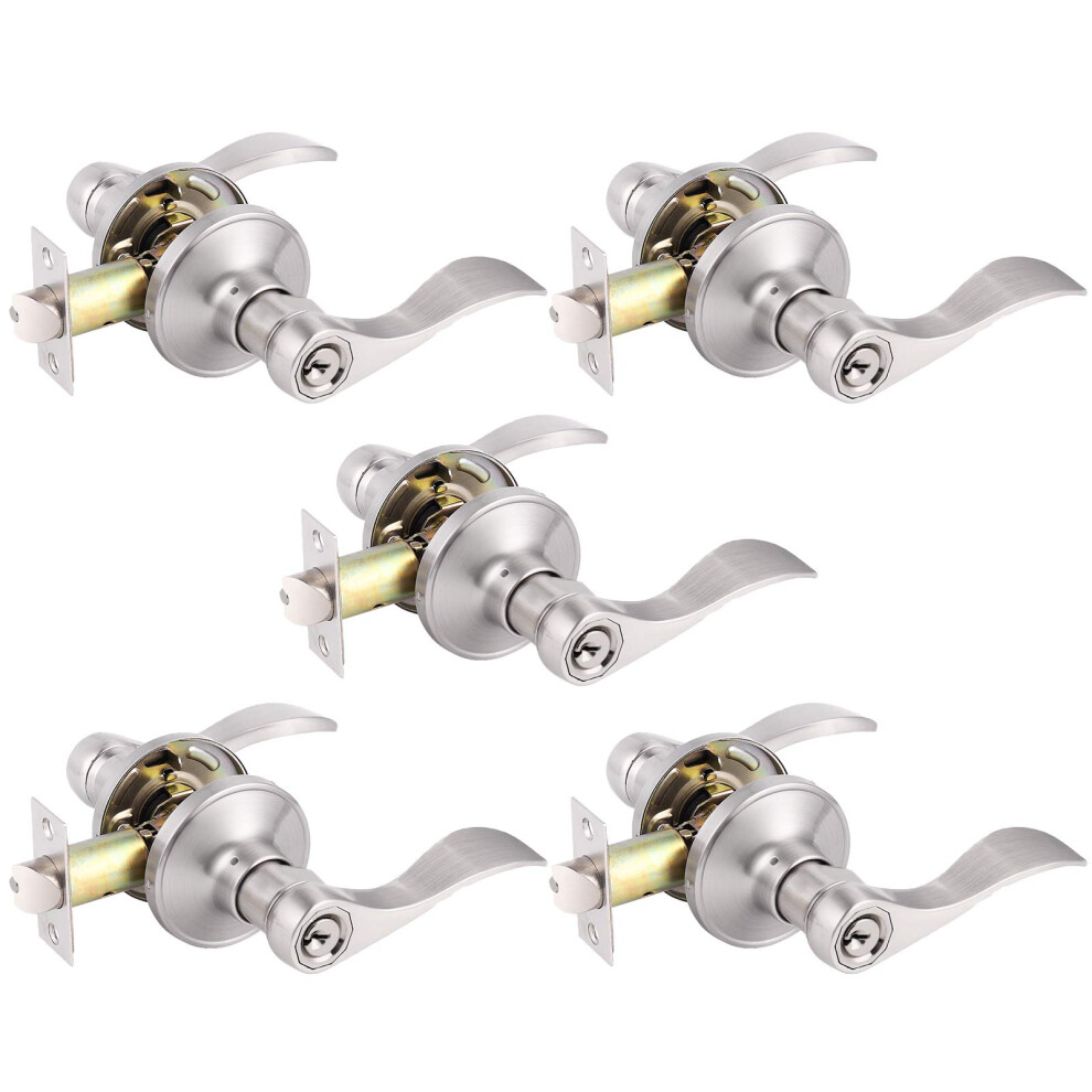 Gobrico Keyed-Alike Wave Handle Lever Entry Door Locksets With Same Key In Satin Nickel 5Pack 713965199299