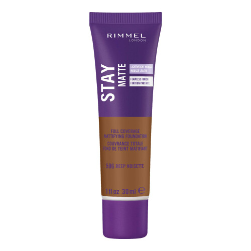 Rimmel Ριμελ Λονδον, Σται Ματτε, Πλήρης Κάλυμμα Ματτιφικαντη Βεση, 506 Deep Noisette, 1 fl oz (30 ml)