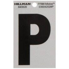 The Hillman Group Letter P Zwart 840828 3-inch reflecterend vierkant gesneden Mylar zilver