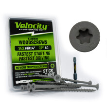 Confezione fai da te di viti per legno per esterni Velocity - 40 viti per legno realizzate in acciaio al carbonio, include 1 punta Hexstix e tecn