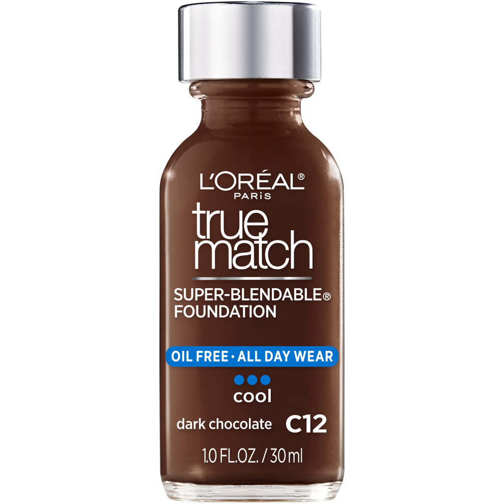 LOr?al Paris Makeup True Match Super-Blendable Liquid Foundation  Dark Chocolate C12  1 Fl Oz 1 Count