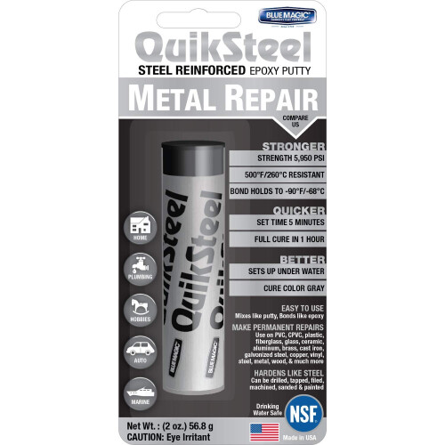 Blue Magic 16002TRI QuikSteel Επικαλυπτικό Εποξικό Πηλός Επισκευής, 2 oz, Γκρι