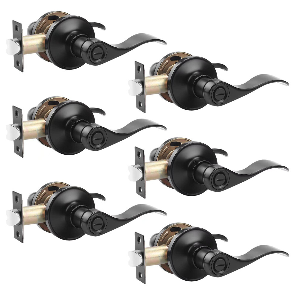 Probrico (6Er-Packung) Turdrucker-Set Mit Sichtschutzhebelverriegelung, Schwarz, Fur Badezimmer- Und Schlafzimmerturen, Schlusselloser Innenturgr-image