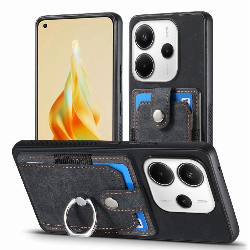 (Black) Case For Xiaomi Redmi Note 14 4G Stand Crad Slot Magnetic Car Mount Ring Holder Black 764544191142
