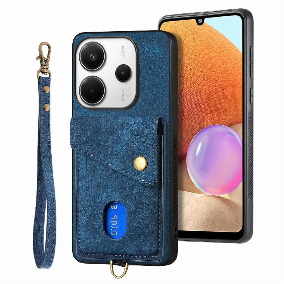 (Blue) Case For Xiaomi Redmi Note 14 4G Detachable Lanyard Multifunctional Card Slot Magnetic Closure Premium Leather Blue 764544191203