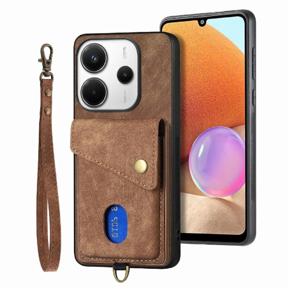 (Brown) Case For Xiaomi Redmi Note 14 4G Detachable Lanyard Multifunctional Card Slot Magnetic Closure Premium Leather Brown 764544191227
