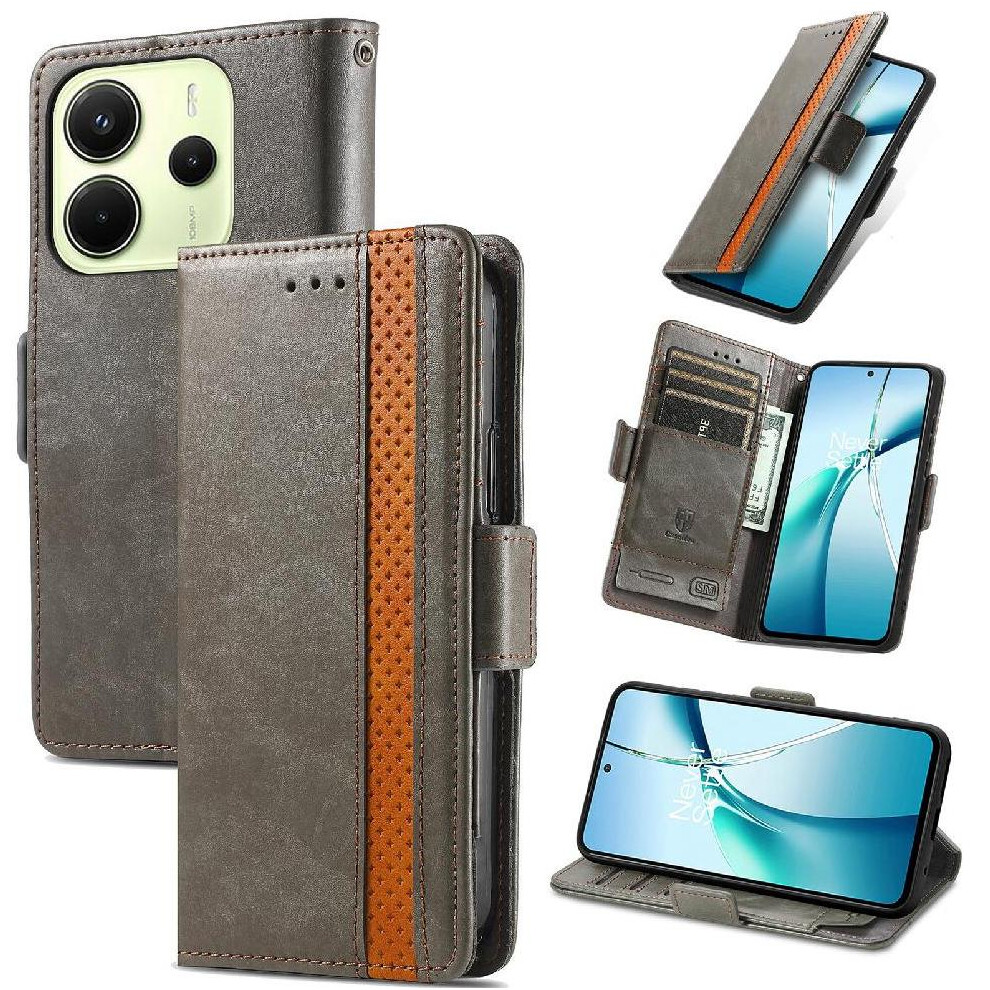 ( ) Case For Xiaomi Redmi Note 14 4G Multi-Card Slot Wallet Splicing Multi-Color Business Gray 764544191616