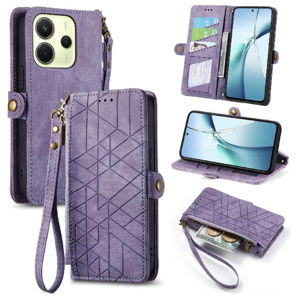 (Purple) Flip Case For Xiaomi Redmi Note 14 4G Shockproof Leather Case Wallet Simple Business Flip Cover Purple 764544191685