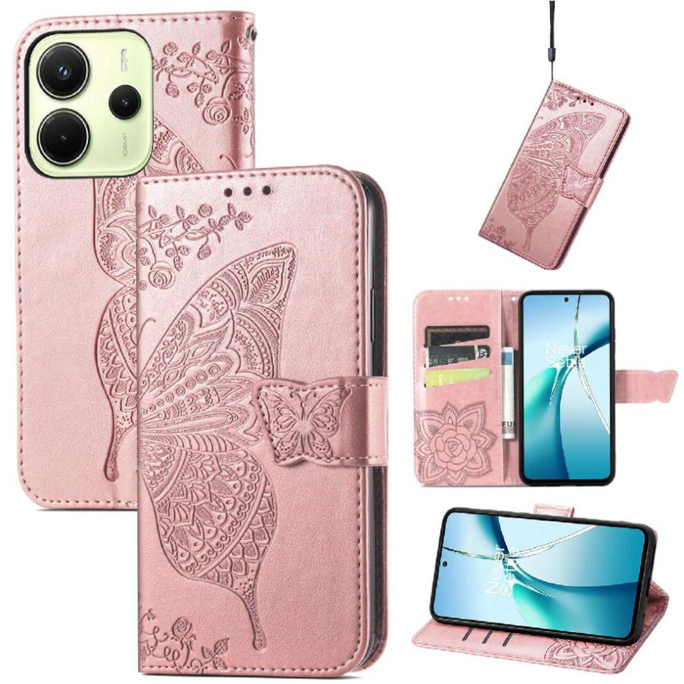 (Rose ) Flip Case For Xiaomi Redmi Note 14 4G Multi-Color Butterfly Wallet Business Wing Gold 764544191937