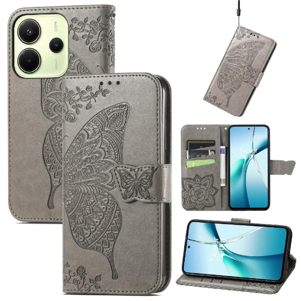 ( ) Flip Case For Xiaomi Redmi Note 14 4G Multi-Color Butterfly Wallet Business Wing Gray 764544191913