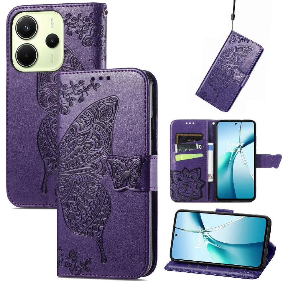 ( Violet) Flip Case For Xiaomi Redmi Note 14 4G Multi-Color Butterfly Wallet Business Wing Dark 764544191883