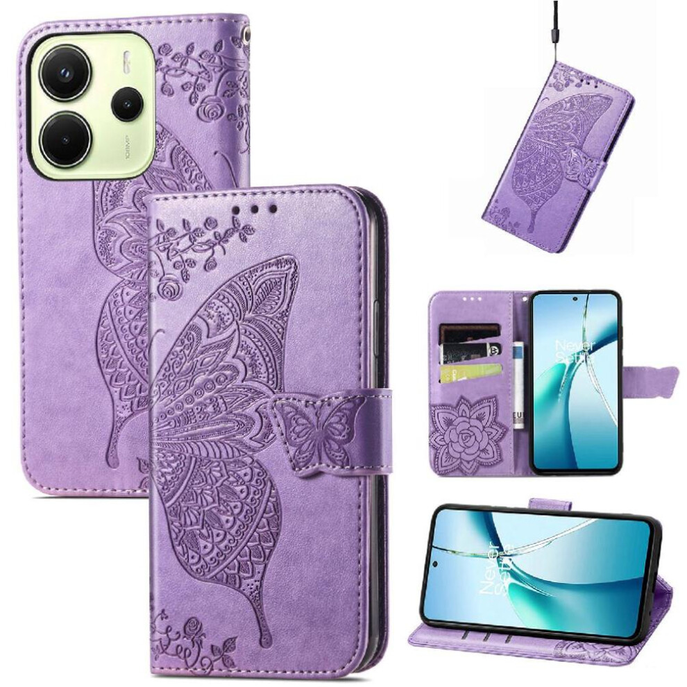 ( Violet) Flip Case For Xiaomi Redmi Note 14 4G Multi-Color Butterfly Wallet Business Wing Light 764544191890