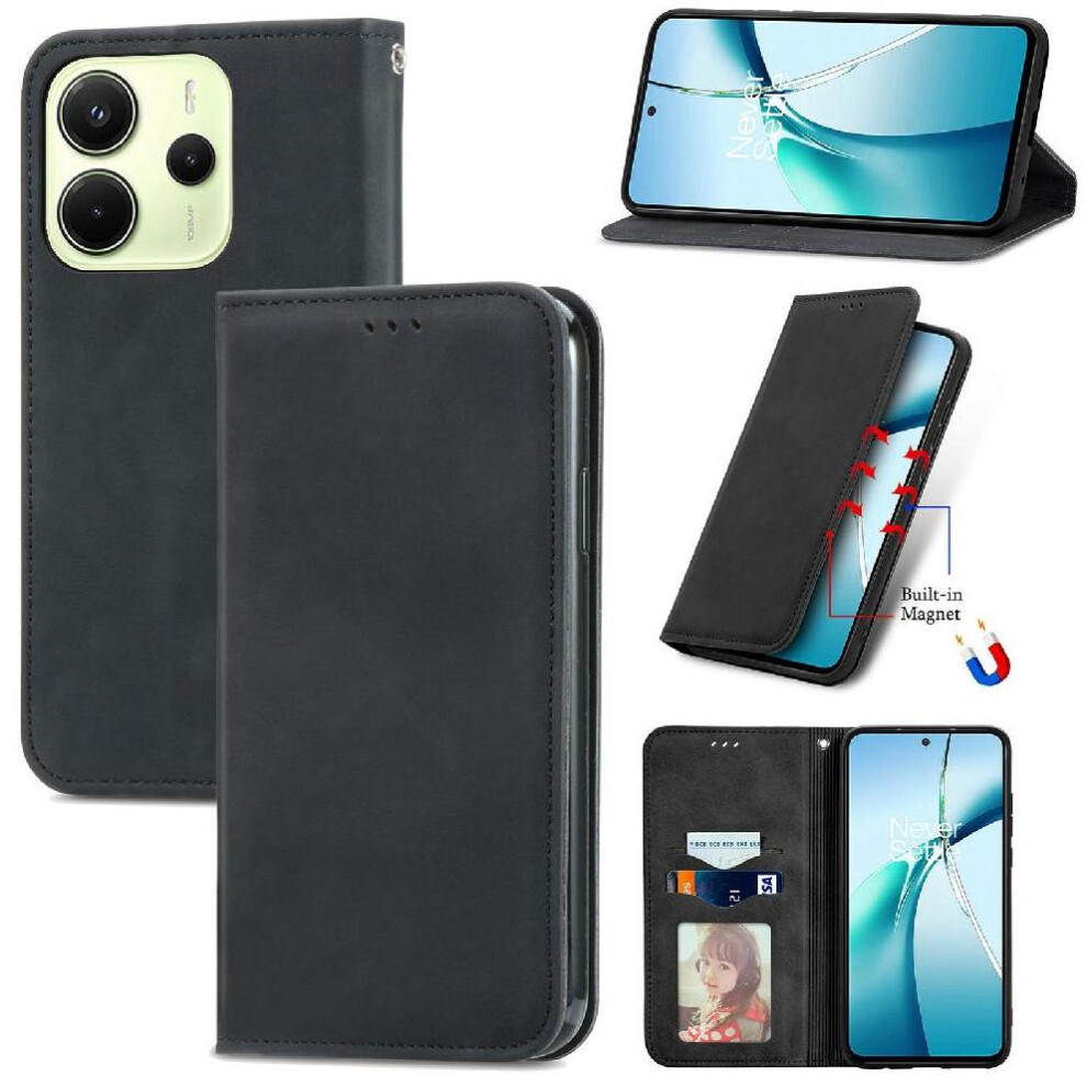 (Black) Flip Case For Xiaomi Redmi Note 14 4G Wallet Shockproof Leather Case Flip Cover Simple Business Black 764544192040