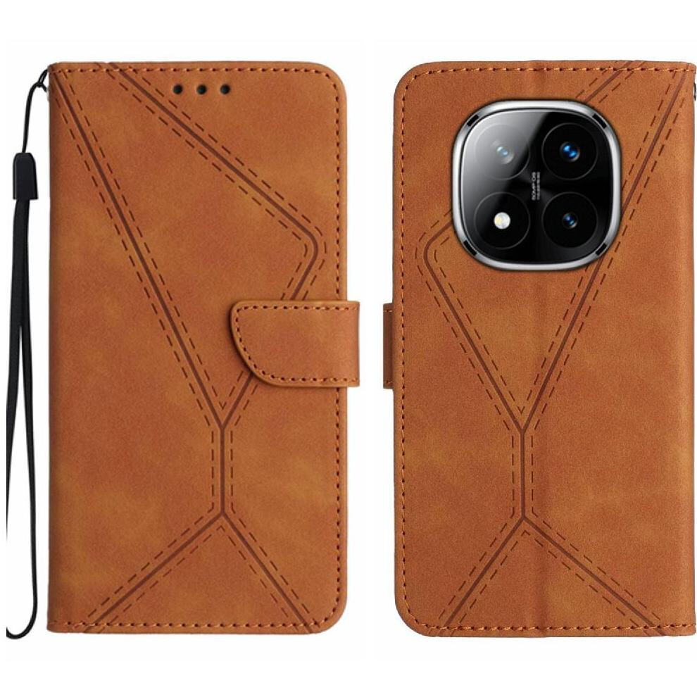 (Brown) Case For Xiaomi Redmi Note 14 Pro 4G Soft Pu Leather Leather Wallet High Quality Tpu Stitching Embossed Brown 764544192163