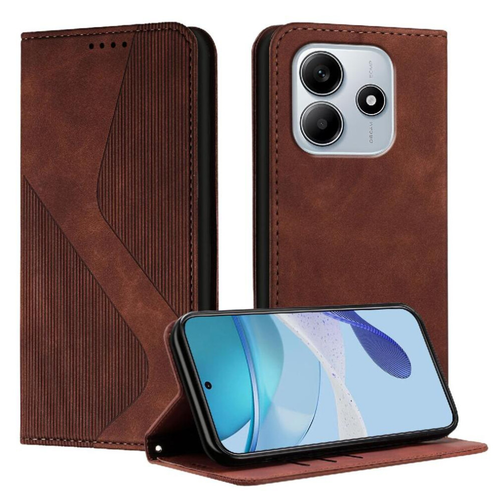 (Brown) Case For Xiaomi Redmi Note 14 4G Magnetic Pu Leather Wallet Kickstand Folio Flip Card Slots Holder Brown 764544192439