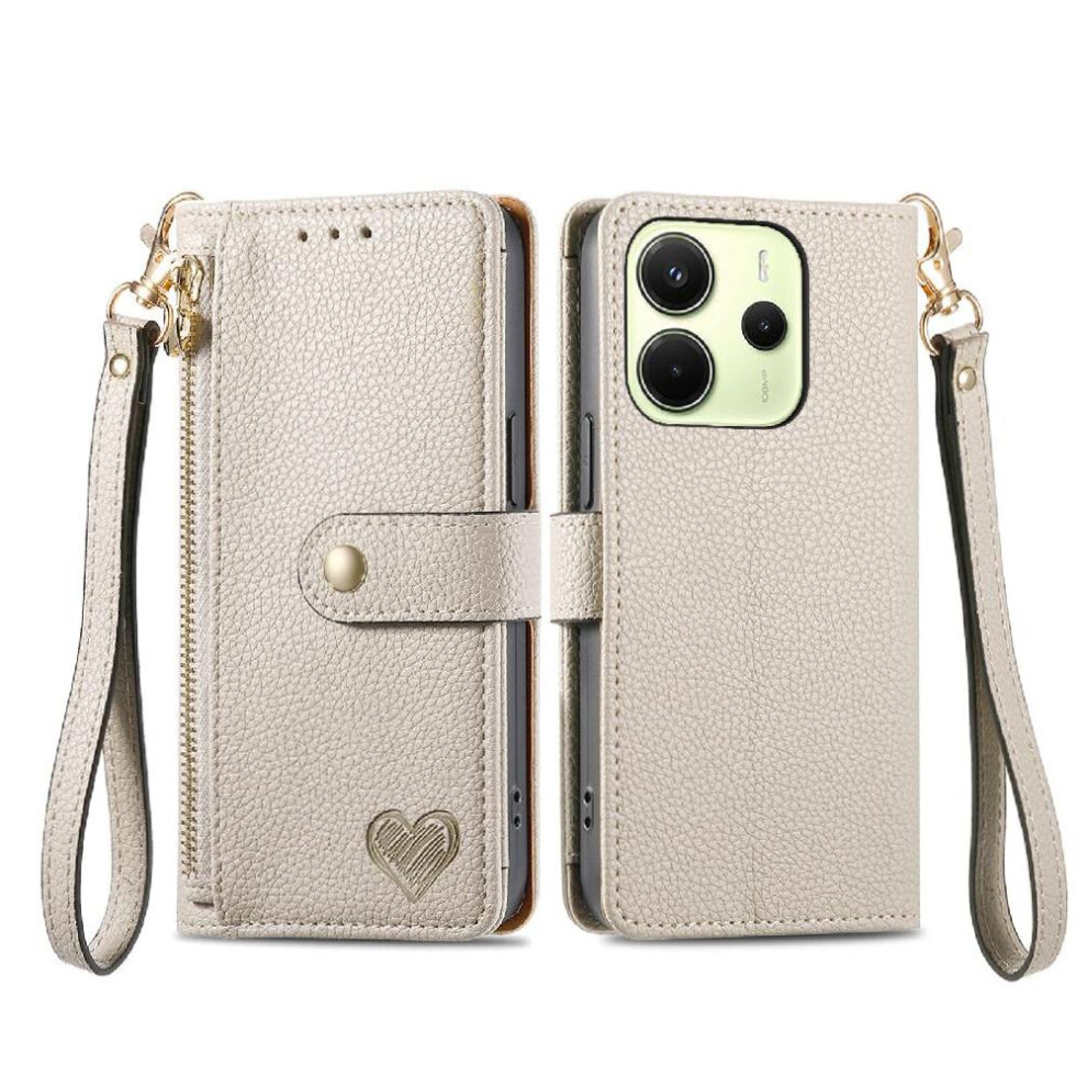 (Silver) Case For Xiaomi Redmi Note 14 4G Love Leather Case Zipper Lanyard Wallet Silver 764544192101