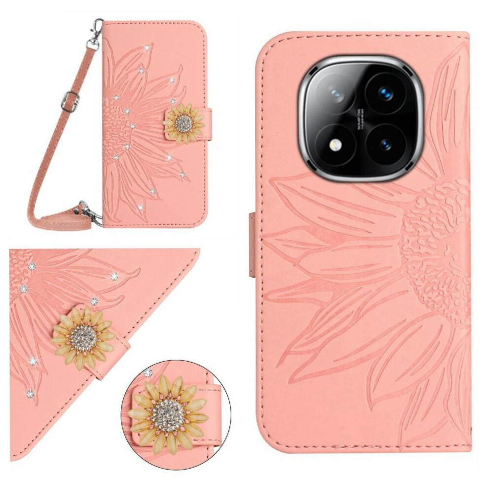 (Pink) Flip Case For Xiaomi Redmi Note 14 Pro 4G With Card Slot Stand Leather Wallet Kickstand Protective Sunflower With A Long Lanyard Pink 764544192903