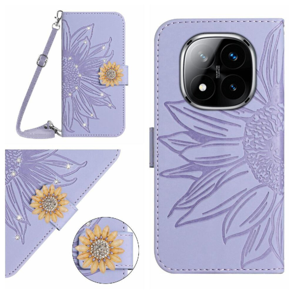 ( Violet) Flip Case For Xiaomi Redmi Note 14 Pro 4G With Card Slot Stand Leather Wallet Kickstand Protective Sunflower With A Long Lanyard Light 764544192927